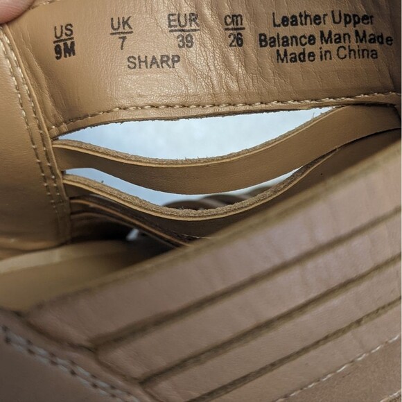 Franco Sarto nude strappy sandals, leather upper, 4.5" wedge heel, 9 - Picture 6 of 7